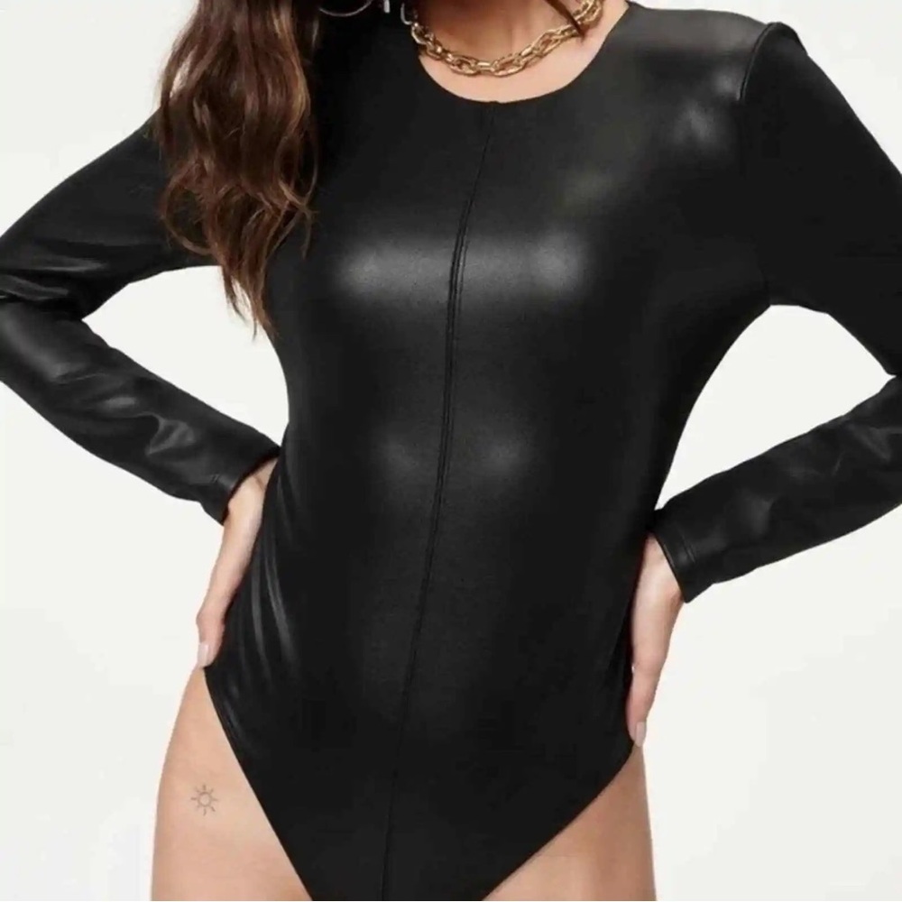 Good American Faux Leather better Than Bodysuit Thong